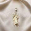 Dije Religioso 05.411.0003 Oro Laminado, Diseño de San Judas, con Blanca Micro Pave and Blanca Zirconia Cubica, Pulido, Tono Dorado
