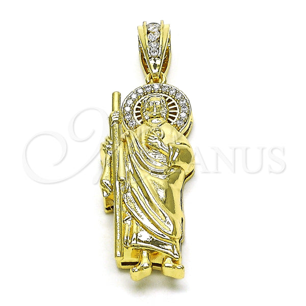 Dije Religioso 05.411.0003 Oro Laminado, Diseño de San Judas, con Blanca Micro Pave and Blanca Zirconia Cubica, Pulido, Tono Dorado