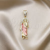 Dije Religioso 05.411.0003.2 Oro Laminado, Diseño de San Judas, con Blanca Micro Pave and Blanca Zirconia Cubica, Pulido, Tres Tonos