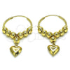 Argolla Mediana 02.170.0432.30 Oro Laminado, Diseño de Corazón y Bola, Pulido, Tono Dorado