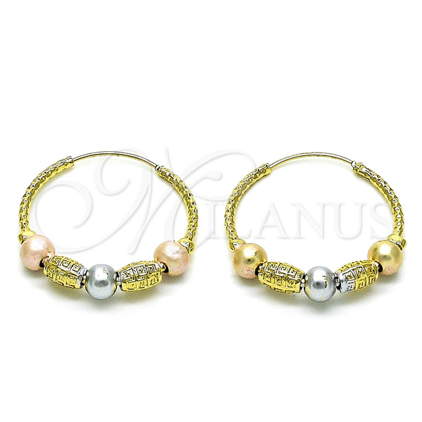 Argolla Mediana 02.170.0438.30 Oro Laminado, Diseño de Llave Griega, Pulido, Tres Tonos