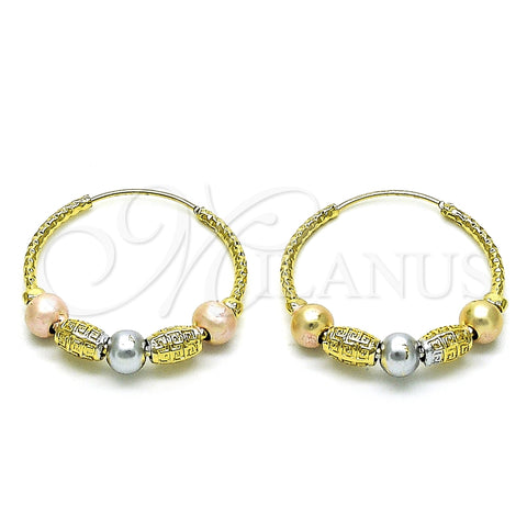 Argolla Mediana 02.170.0438.30 Oro Laminado, Diseño de Llave Griega, Pulido, Tres Tonos