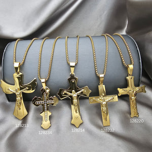 Especial del Día del Padre: Kit Surtido de 12 Cadenas y Dijes de Acero Dorado al por mayor — SKU 153051