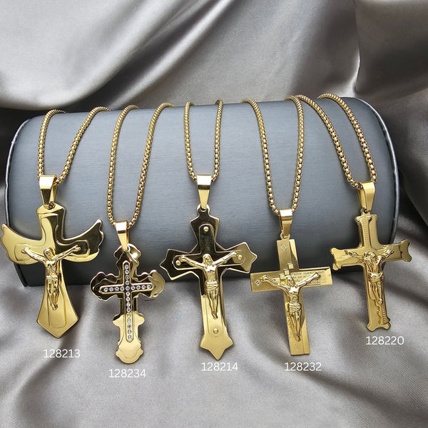 Especial del Día del Padre: Kit Surtido de 12 Cadenas y Dijes de Acero Dorado al por mayor — SKU 153051