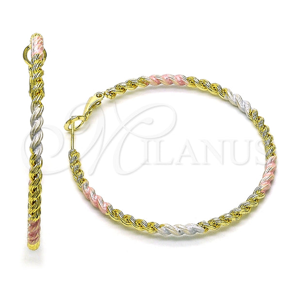 Argolla Grande 02.213.0532.50 Oro Laminado, Diseño de Rope, Pulido, Tres Tonos