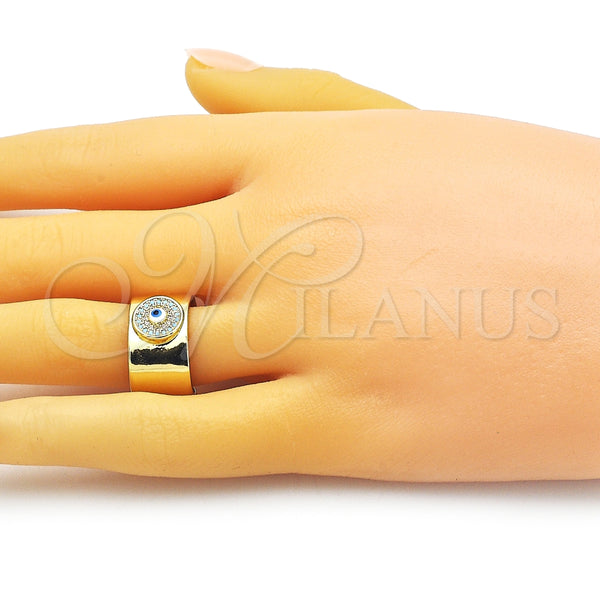 Anillo Multi Piedra 01.341.0103 Oro Laminado, Diseño de Ojo Griego, con Turquoise and Blanca Micro Pave, Pulido, Tono Dorado (One size fits all)