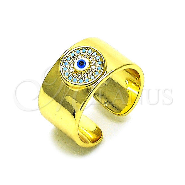 Anillo Multi Piedra 01.341.0103 Oro Laminado, Diseño de Ojo Griego, con Turquoise and Blanca Micro Pave, Pulido, Tono Dorado (One size fits all)