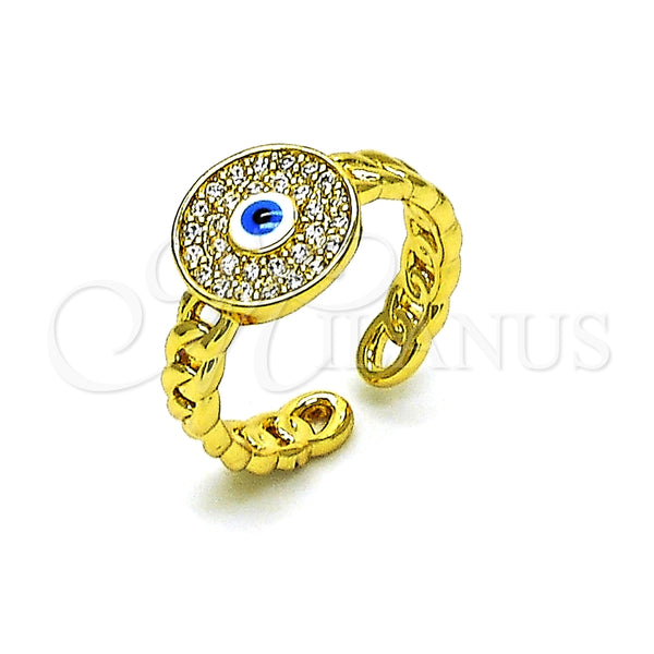 Anillo Multi Piedra 01.341.0104 Oro Laminado, Diseño de Ojo Griego y Cubana Concava, con Blanca Micro Pave, Pulido, Tono Dorado (One size fits all)