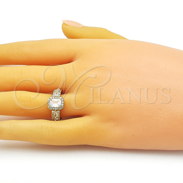 Anillo Multi Piedra 01.341.0105 Oro Laminado, Diseño de Baguette, con Blanca Zirconia Cubica and Blanca Micro Pave, Pulido, Tono Dorado (One size fits all)