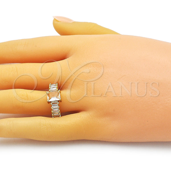 Anillo Multi Piedra 01.341.0107 Oro Laminado, Diseño de Baguette, con Blanca Zirconia Cubica, Pulido, Tono Dorado (One size fits all)