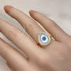 Anillo Multi Piedra 01.341.0108 Oro Laminado, Diseño de Gota y Ojo Griego, con Blanca Micro Pave and Marfil Madre Perla, Pulido, Tono Dorado (One size fits all)