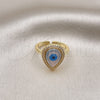 Anillo Multi Piedra 01.341.0108 Oro Laminado, Diseño de Gota y Ojo Griego, con Blanca Micro Pave and Marfil Madre Perla, Pulido, Tono Dorado (One size fits all)