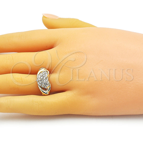 Anillo Multi Piedra 01.372.0002 Oro Laminado, Diseño de Corazón, con Blanca Cristal, Pulido, Tono Dorado (One size fits all)