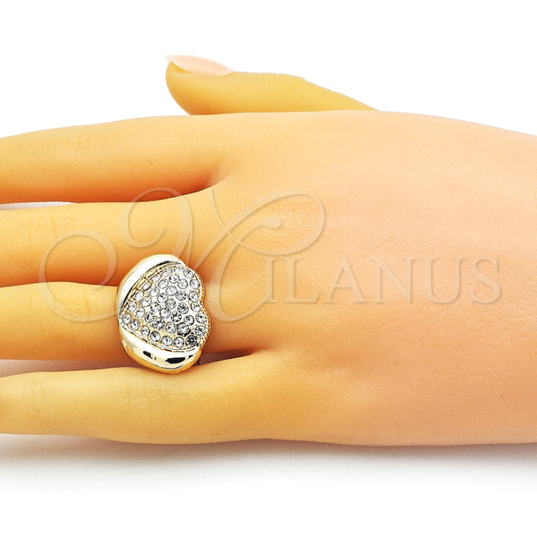 Anillo Multi Piedra 01.372.0004 Oro Laminado, Diseño de Corazón, con Blanca Cristal, Pulido, Tono Dorado (One size fits all)
