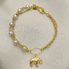 Pulsera de Dije 03.32.0580.07 Oro Laminado, Diseño de Elefante y Bola, con Marfil Perla, Pulido, Tono Dorado (06 MM Thickness, 7 Inches Length)