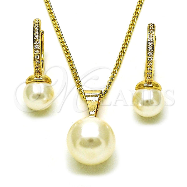 Juego de Arete y Dije de Adulto 10.195.0060 Oro Laminado, Diseño de Bola, con Marfil Perla and Blanca Micro Pave, Pulido, Tono Dorado