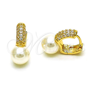 Argolla Huggie 02.195.0195.12 Oro Laminado, con Marfil Perla and Blanca Micro Pave, Pulido, Tono Dorado
