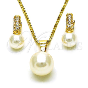 Juego de Arete y Dije de Adulto 10.195.0061 Oro Laminado, Diseño de Bola, con Marfil Perla and Blanca Micro Pave, Pulido, Tono Dorado