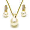 Juego de Arete y Dije de Adulto 10.195.0061 Oro Laminado, Diseño de Bola, con Marfil Perla and Blanca Micro Pave, Pulido, Tono Dorado