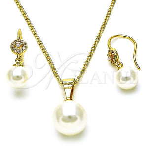 Juego de Arete y Dije de Adulto 10.195.0064 Oro Laminado, Diseño de Bola, con Marfil Perla and Blanca Micro Pave, Pulido, Tono Dorado
