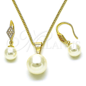 Juego de Arete y Dije de Adulto 10.195.0065 Oro Laminado, Diseño de Bola, con Marfil Perla and Blanca Micro Pave, Pulido, Tono Dorado