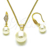 Juego de Arete y Dije de Adulto 10.195.0065 Oro Laminado, Diseño de Bola, con Marfil Perla and Blanca Micro Pave, Pulido, Tono Dorado