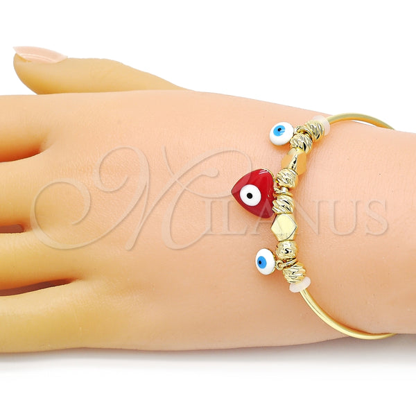 Aro Individual 07.299.0001 Oro Laminado, Diseño de Corazón y Ojo Griego, Esmaltado Rojo, Tono Dorado (02 MM Thickness, One size fits all)