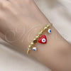 Aro Individual 07.299.0001 Oro Laminado, Diseño de Corazón y Ojo Griego, Esmaltado Rojo, Tono Dorado (02 MM Thickness, One size fits all)
