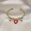 Aro Individual 07.299.0001 Oro Laminado, Diseño de Corazón y Ojo Griego, Esmaltado Rojo, Tono Dorado (02 MM Thickness, One size fits all)