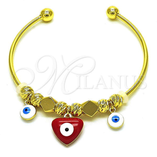 Aro Individual 07.299.0001 Oro Laminado, Diseño de Corazón y Ojo Griego, Esmaltado Rojo, Tono Dorado (02 MM Thickness, One size fits all)
