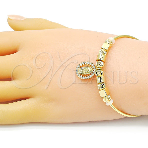 Aro Individual 07.299.0006 Oro Laminado, Diseño de Guadalupe, con Blanca Micro Pave, Diamantado, Tono Dorado (02 MM Thickness, One size fits all)