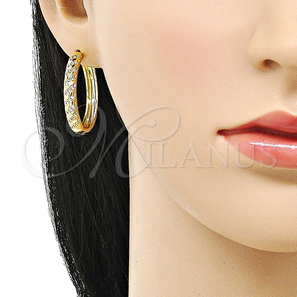 Argolla Huggie 02.195.0199.30 Oro Laminado, con Blanca Micro Pave, Pulido, Tono Dorado
