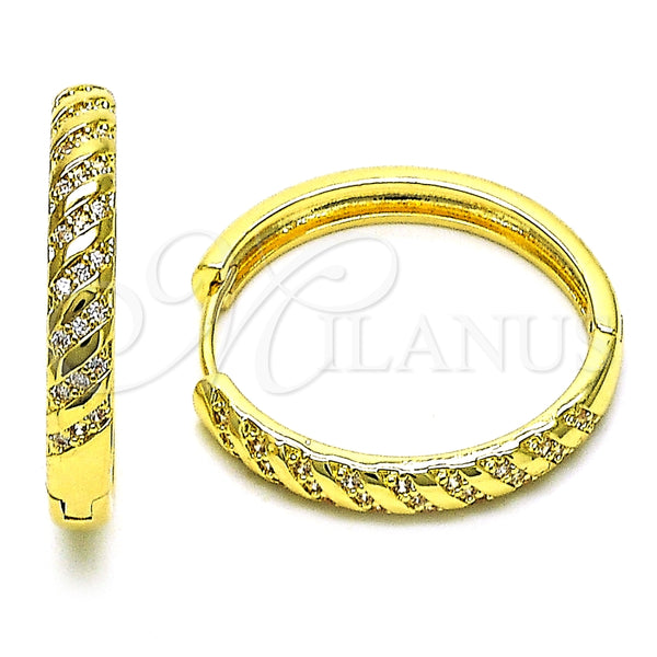 Argolla Huggie 02.195.0199.30 Oro Laminado, con Blanca Micro Pave, Pulido, Tono Dorado