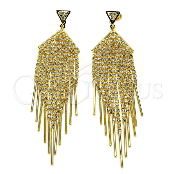 Arete Largo 02.268.0104 Oro Laminado, con Blanca Cristal, Pulido, Tono Dorado