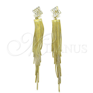 Arete Largo 02.268.0110 Oro Laminado, Diseño de Baguette y Cola de Raton, con Blanca Zirconia Cubica, Pulido, Tono Dorado