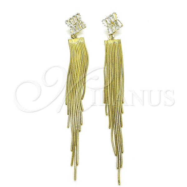 Arete Largo 02.268.0110 Oro Laminado, Diseño de Baguette y Cola de Raton, con Blanca Zirconia Cubica, Pulido, Tono Dorado