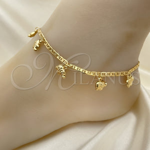 Tobillera de Dije 03.32.0589.10 Oro Laminado, Diseño de Elefante, Pulido, Tono Dorado (06 MM Thickness, 10 Inches Length)