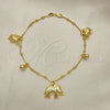 Tobillera de Dije 03.32.0592.10 Oro Laminado, Diseño de Elefante y Bola, Pulido, Tono Dorado (06 MM Thickness, 10 Inches Length)