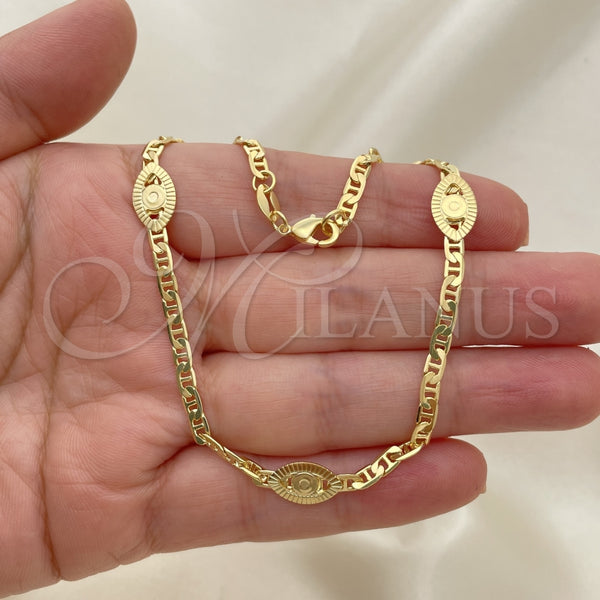 Tobillera Elegante 03.32.0617.10 Oro Laminado, Diseño de Mariner y Ojo Griego, Pulido, Tono Dorado (04 MM Thickness, 10 Inches Length)