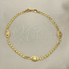 Tobillera Elegante 03.32.0617.10 Oro Laminado, Diseño de Mariner y Ojo Griego, Pulido, Tono Dorado (04 MM Thickness, 10 Inches Length)