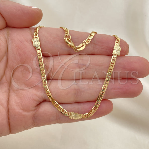 Tobillera Elegante 03.32.0619.10 Oro Laminado, Diseño de Búho y Mariner, Pulido, Tono Dorado (04 MM Thickness, 10 Inches Length)