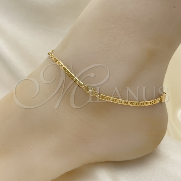 Tobillera Elegante 03.32.0619.10 Oro Laminado, Diseño de Búho y Mariner, Pulido, Tono Dorado (04 MM Thickness, 10 Inches Length)