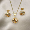 Juego de Arete y Dije de Adulto 10.63.0603 Oro Laminado, Diseño de Nudo, Diamantado, Tono Dorado