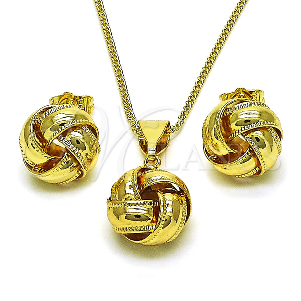 Juego de Arete y Dije de Adulto 10.63.0603 Oro Laminado, Diseño de Nudo, Diamantado, Tono Dorado
