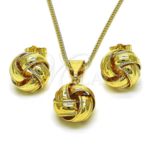Juego de Arete y Dije de Adulto 10.63.0603 Oro Laminado, Diseño de Nudo, Diamantado, Tono Dorado