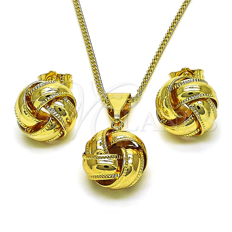Juego de Arete y Dije de Adulto 10.63.0603 Oro Laminado, Diseño de Nudo, Diamantado, Tono Dorado
