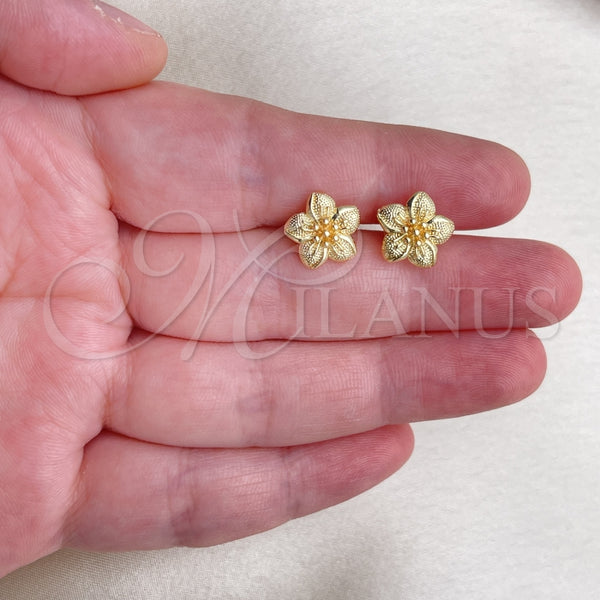 Arete Dormilona 02.412.0003 Oro Laminado, Diseño de Flor, Pulido, Tono Dorado