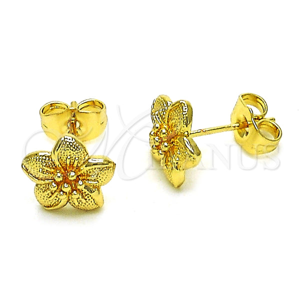 Arete Dormilona 02.412.0003 Oro Laminado, Diseño de Flor, Pulido, Tono Dorado