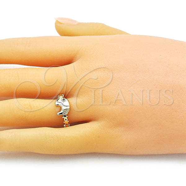 Anillo Multi Piedra 01.213.0038 Oro Laminado, Diseño de Elefante, con Negro Micro Pave, Pulido, Tono Dorado (One size fits all)
