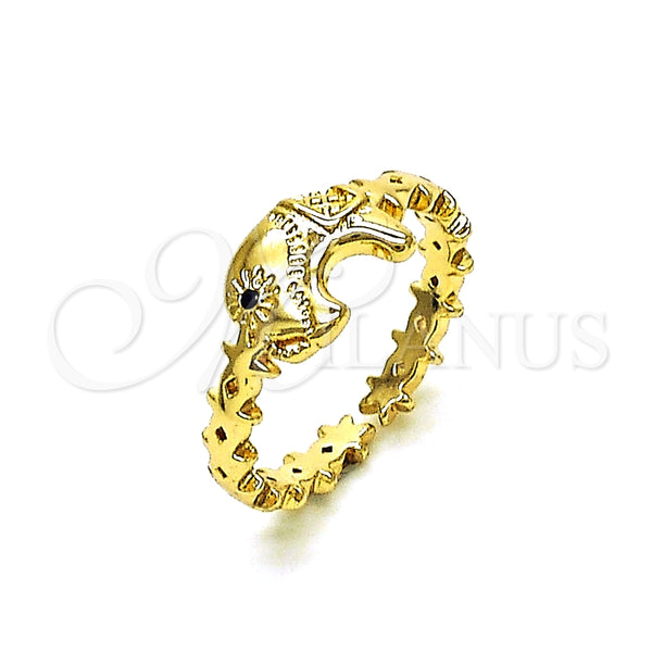Anillo Multi Piedra 01.213.0038 Oro Laminado, Diseño de Elefante, con Negro Micro Pave, Pulido, Tono Dorado (One size fits all)